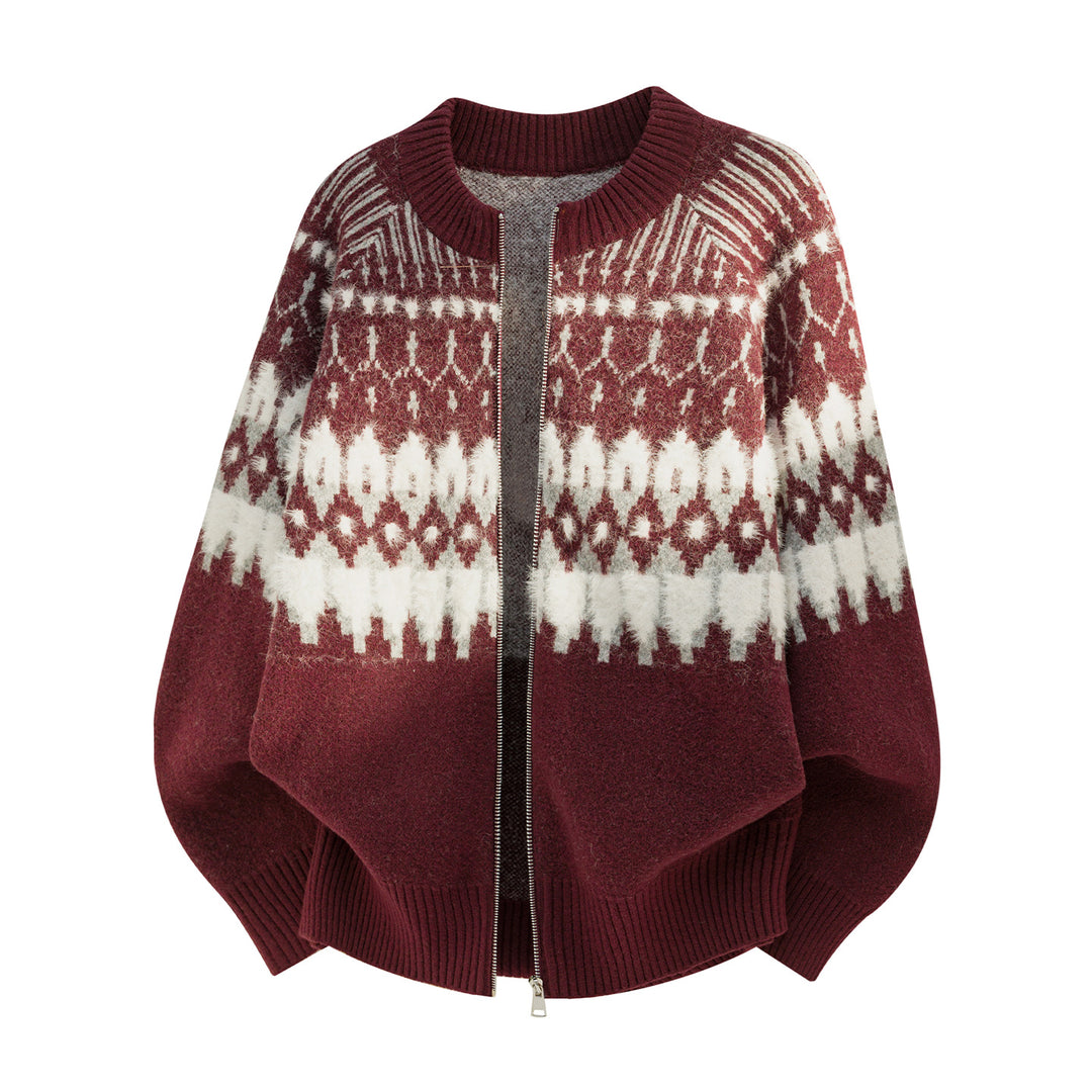 Damen Oversized Strickcape mit Reißverschluss und Norwegermuster Echo Archiv