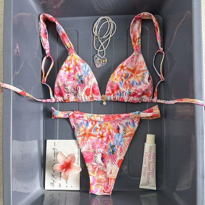 Damen Floral-Design Triangel-Bikini mit verstellbaren Trägern Echo Archiv
