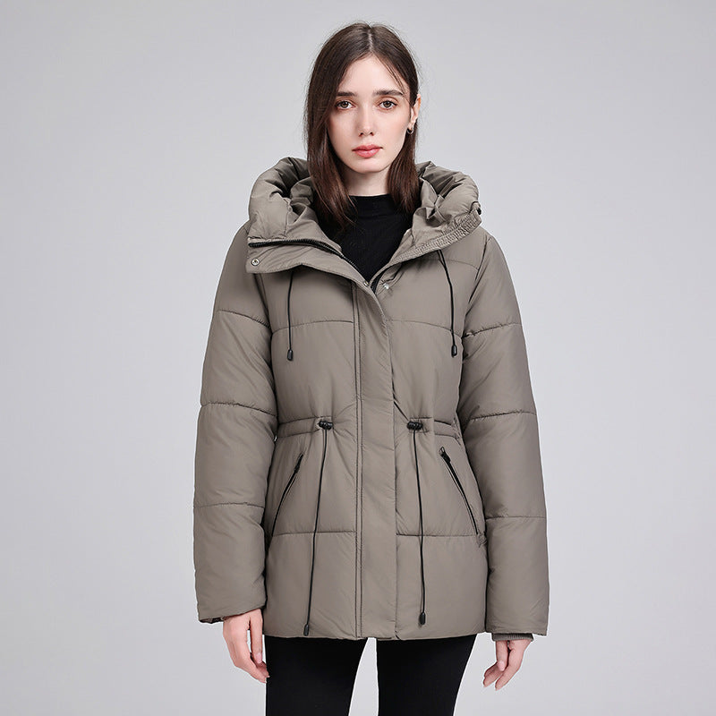 Damen wattierter Kapuzenparka mit taillierbarem Kordelzug, verdeckter Reißverschluss und Rippbündchen – Célinea