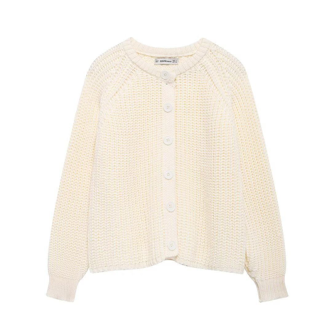 Damen nan grob gestrickte Raglan-Cardigan mit Ballonärmeln und durchgehender Knopfleiste Echo Archiv