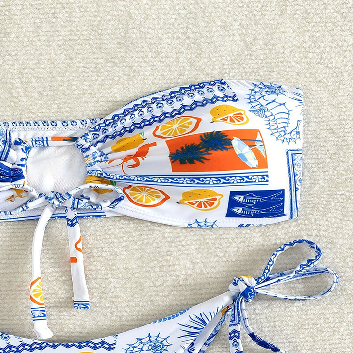 Damen Bandeau-Bikini mit verspieltem Muster und anpassbarem Bindesystem Echo Archiv