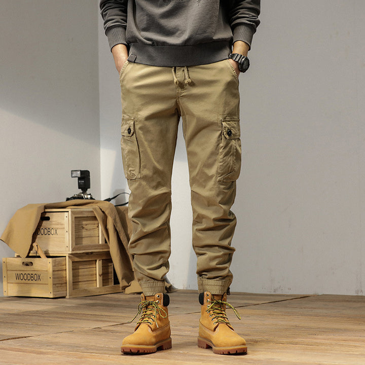 Herren Robust geschnittene Canvas-Cargo-Jogginghose mit Tunnelzugbund, Knieabnähern und elastischen Knöchelabschlüssen Echo Archiv