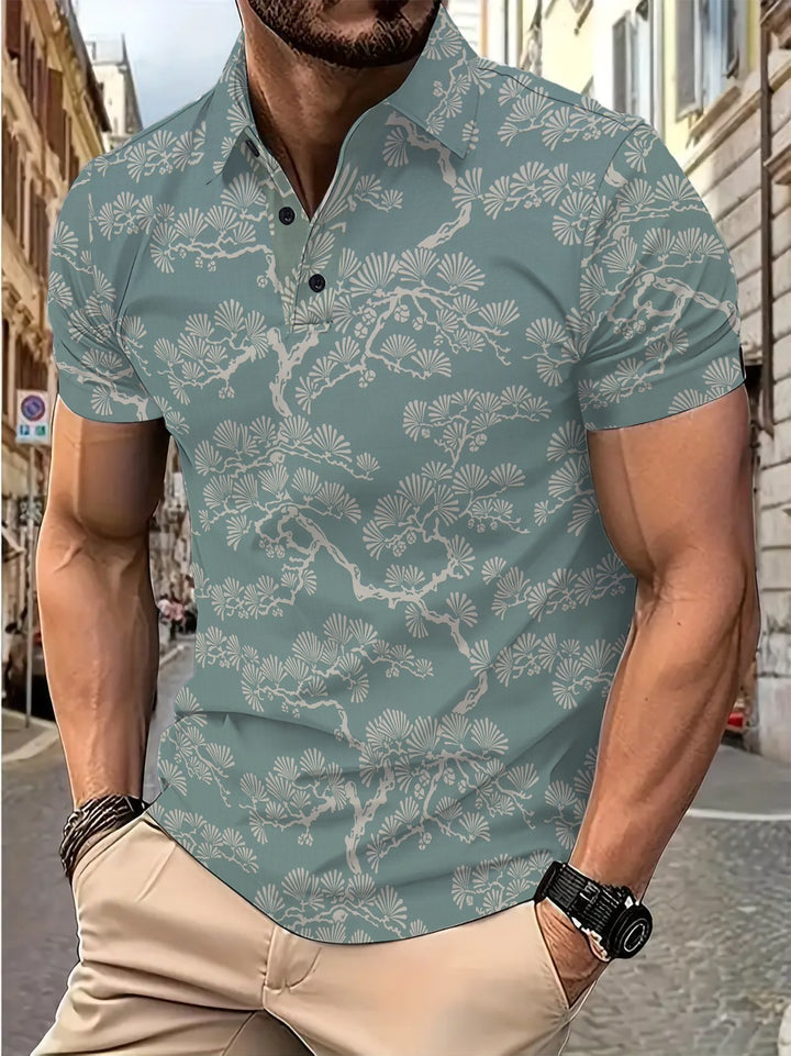 Herren Kurzarm Polohemd mit floralem Design Echoarchiv