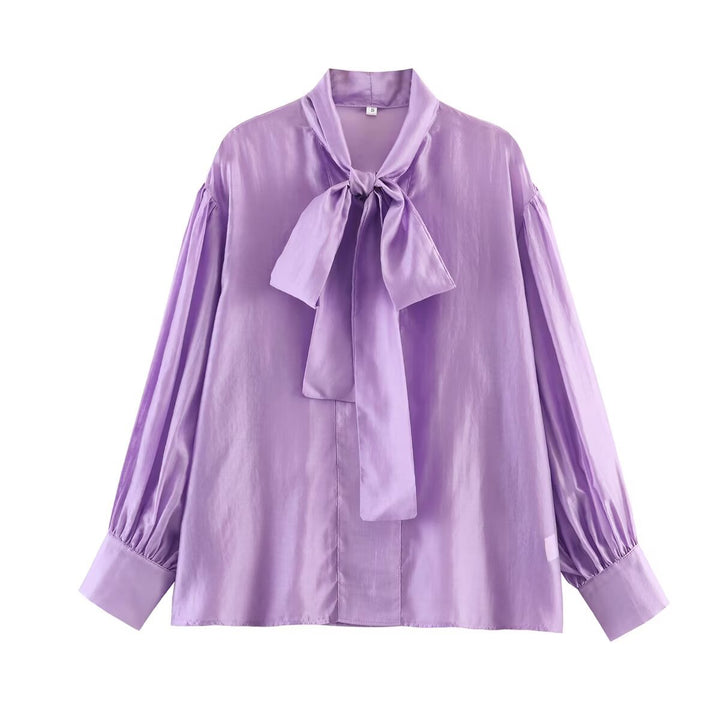 Damen Schluppenbluse aus Satin mit Ballonärmeln und weiter Passform Echo Archiv