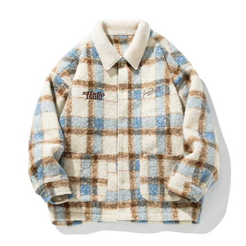 Unisex Kuschelige Teddy-Fleece-Hemdjacke im Karodesign mit Druckknopfleiste und aufgesetzten Taschen Echo Archiv