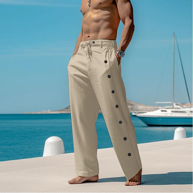 Herren lässige Freizeithose mit Knopfdetails und elastischem Bund Echoarchiv