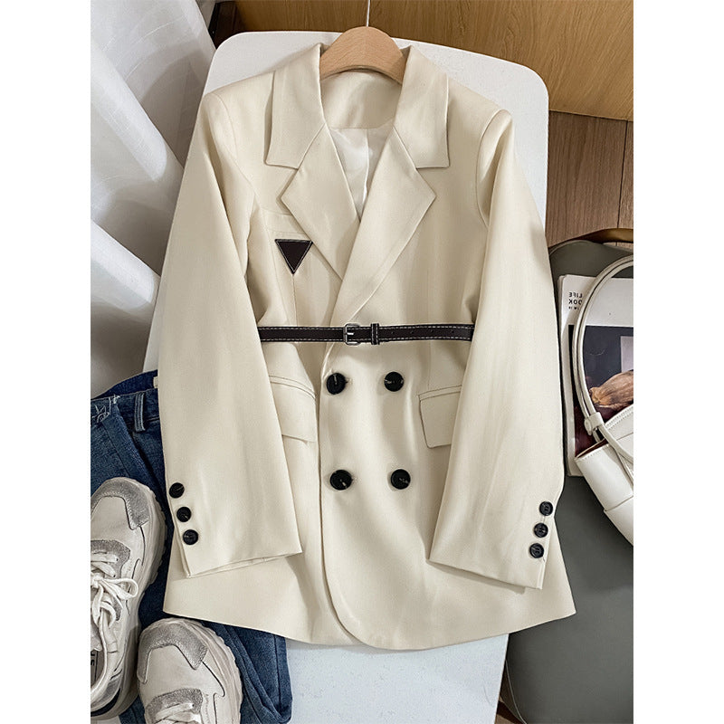 Damen Modischer Doppelreiher Blazer mit Taillengürtel Echoarchiv