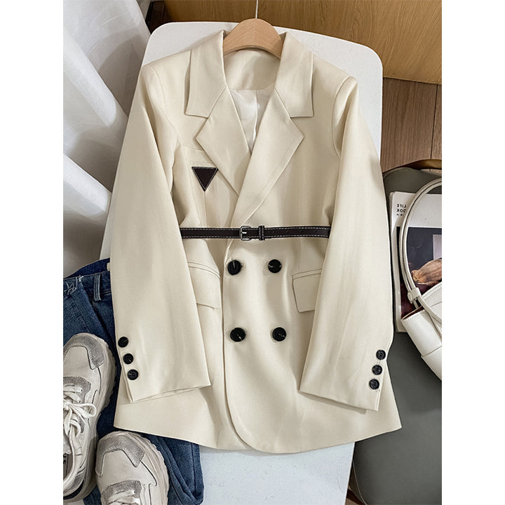 Damen Modischer Doppelreiher Blazer mit Taillengürtel Echoarchiv