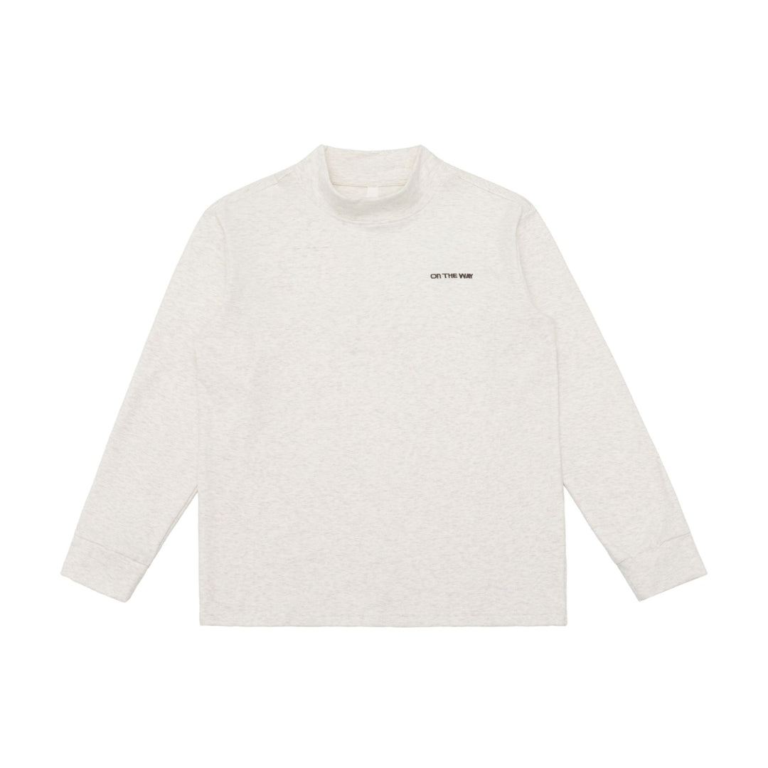 Unisex Feinstrukturierter Mockneck-Pullover aus Baumwollmix mit dezenter Bruststickerei Echoarchiv