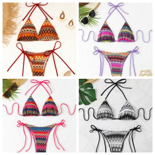 Damen Triangel-Bikini mit fröhlichem Muster und verstellbaren Bändern Echo Archiv