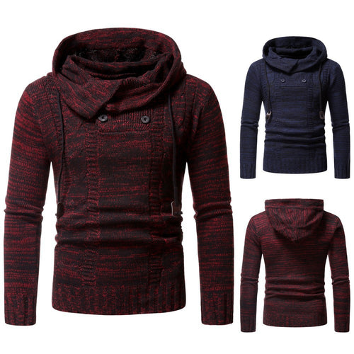 Herren modischer Strickpullover mit kuscheligem Kapuzenkragen und dekorativen Knopfdetails Echoarchiv