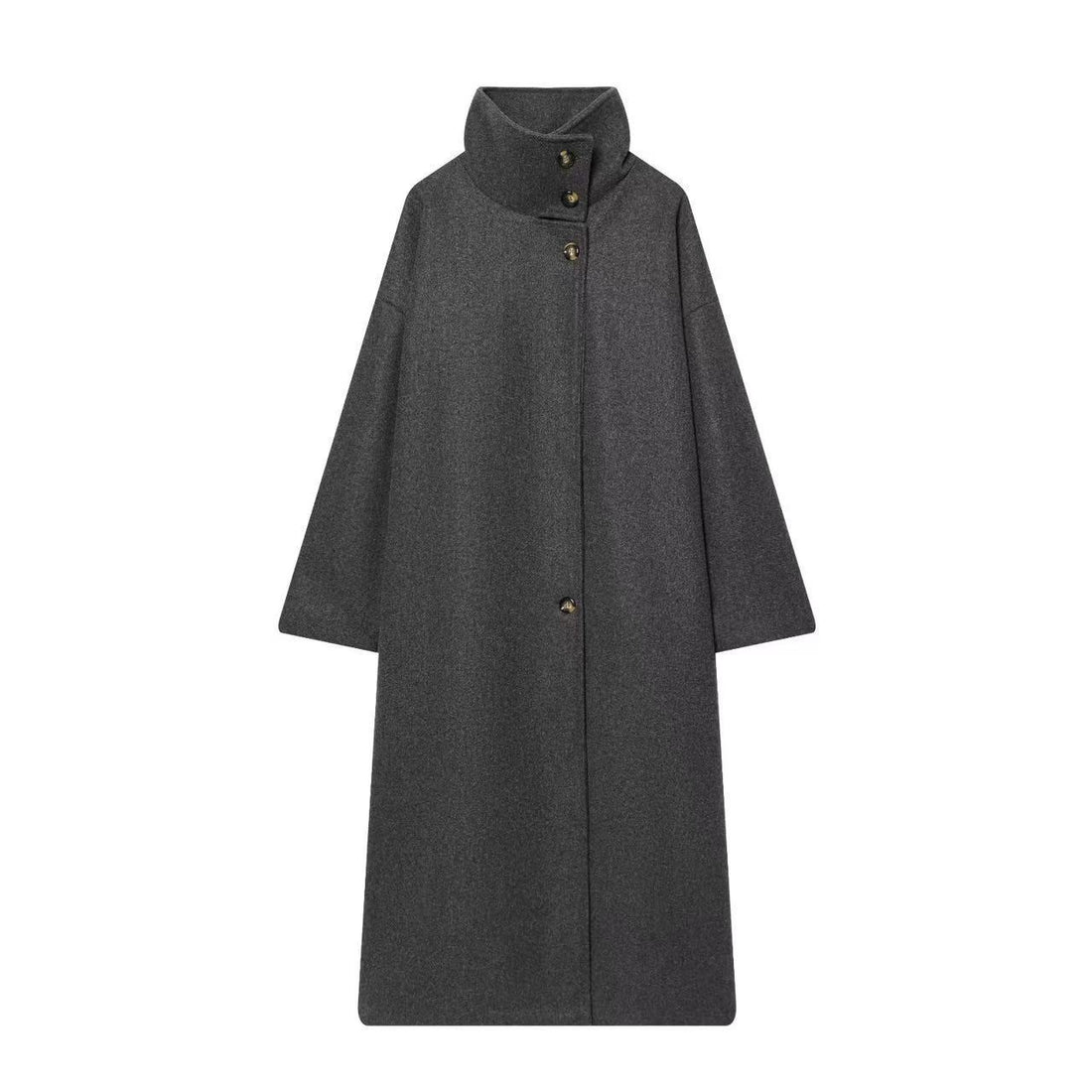 Damen Longline-Mantel mit Funnelkragen und minimalistischer Frontknopfleiste Echoarchiv