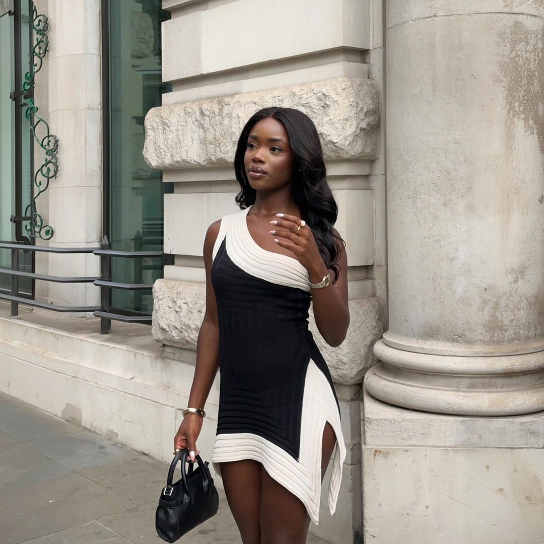 Damen einseitig geschnittenes Minikleid mit Struktur Echo Archiv