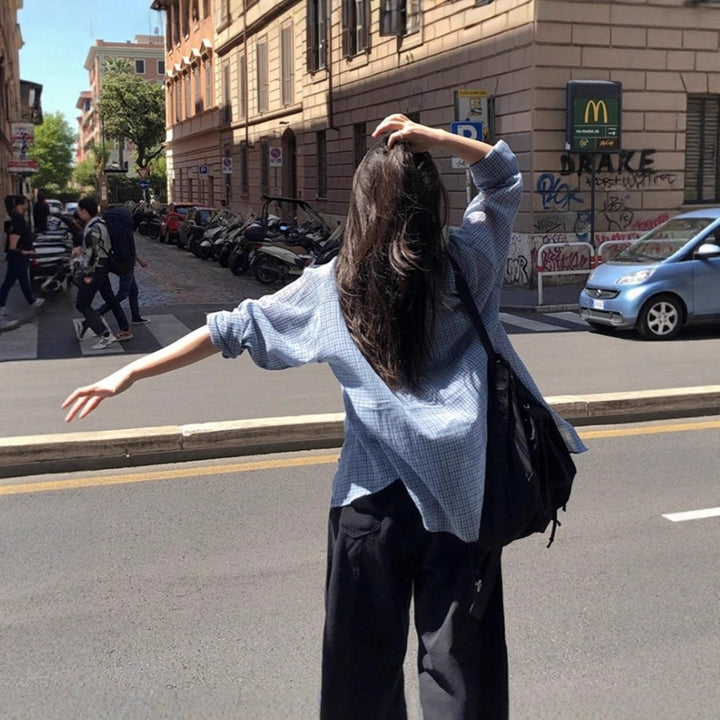 Damen Lockeres Karo-Hemd im Vintage-Look mit kastiger Oversize‑Silhouette – Élovi