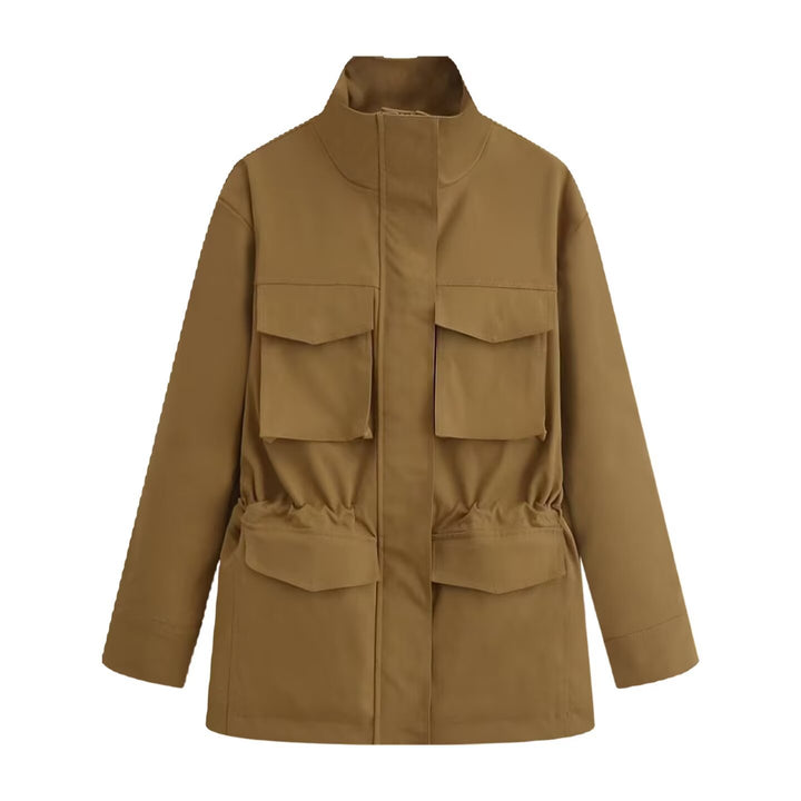 Damen Utility-Jacke mit Tunnelzugtaillen, Stehkragen und Pattentaschen Echo Archiv