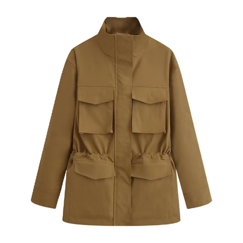 Damen Utility-Jacke mit Tunnelzugtaillen, Stehkragen und Pattentaschen Echo Archiv