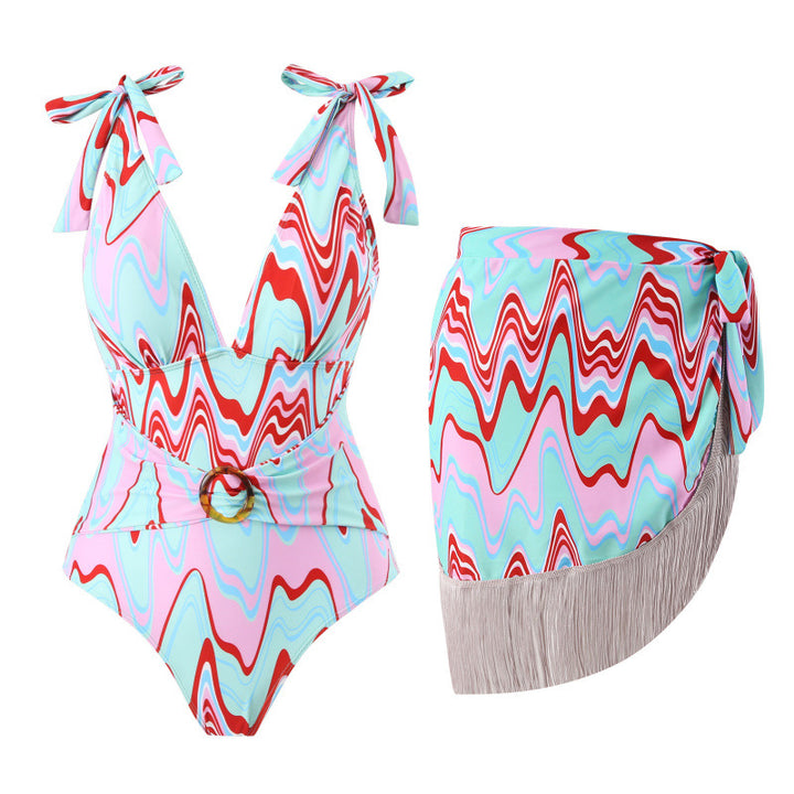 Damen Bikini-Set mit trendigem Wickelrock und knotendem Oberteil Echo Archiv