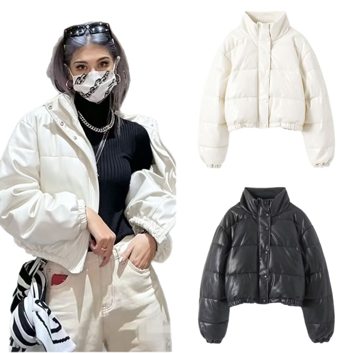 Damen Kurze wattierte Blousonjacke im Boxy-Look mit Stehkragen und elastischem Saum Echoarchiv