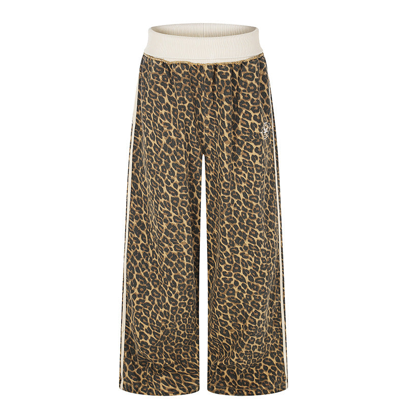 Damen weite Palazzo-Jogginghose mit Leopardenprint und elastischem Rippbund Echoarchiv