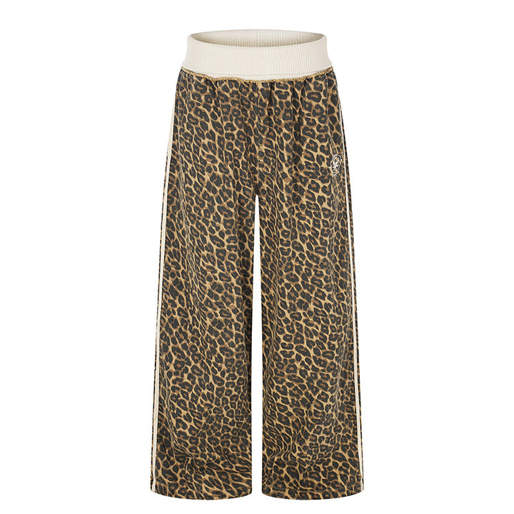 Damen weite Palazzo-Jogginghose mit Leopardenprint und elastischem Rippbund Echoarchiv