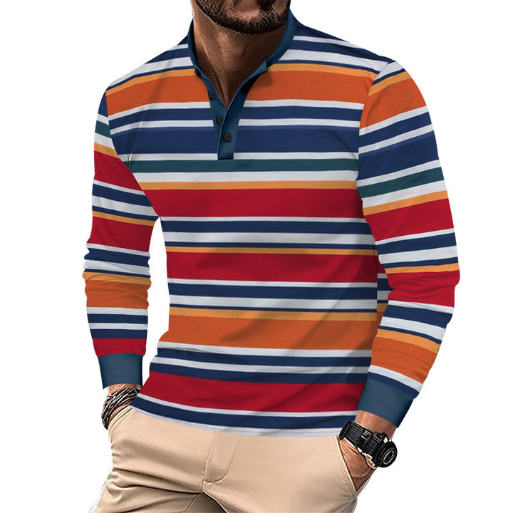 Herren Langarm-Henley-Shirt mit sportlichem Streifenmuster und modernem Kragen Echoarchiv