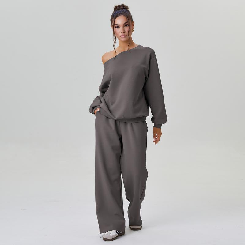 Damen nan legeres Lounge-Set mit einseitigem Schulterdetail und weiter Jogginghose Echo Archiv