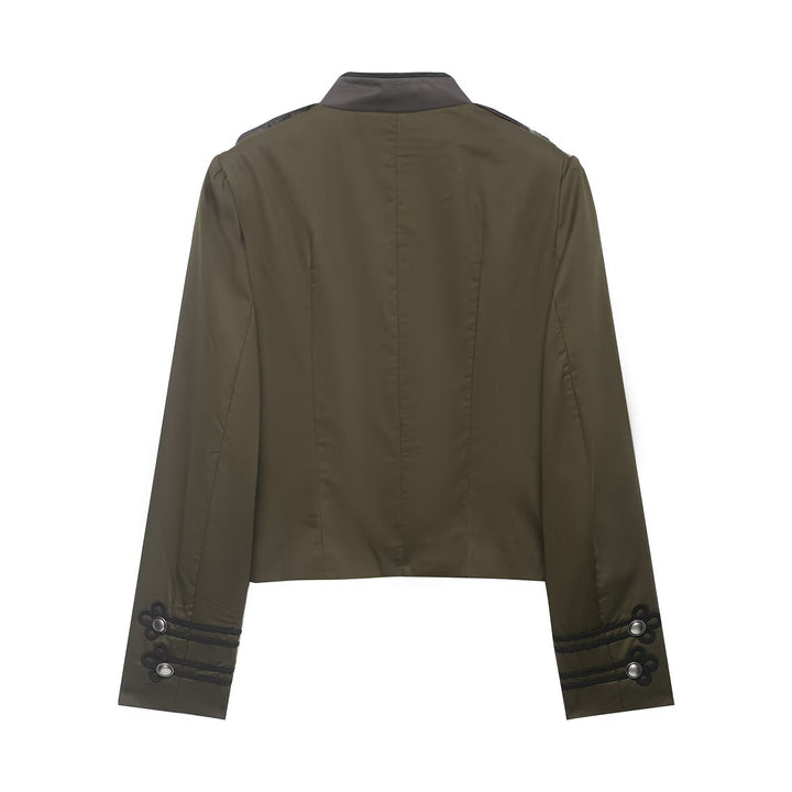 Damen Militärinspirierte Kurzjacke mit Zierkordeln, Stehkragen und Epauletten Echo Archiv