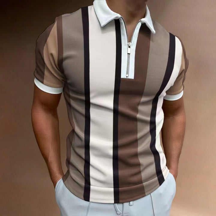 Herren Polohemd mit sportlichem Reißverschluss und elegantem Blockstreifenmuster Echoarchiv