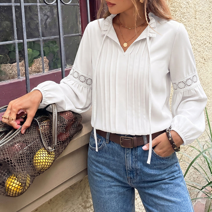 Damen Elegante Bluse mit Rüschenakzenten und Spitzenärmel Echo Archiv