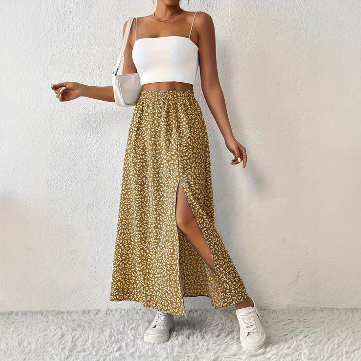 Damen Maxirock mit elegantem Schlitz und floralem Muster Echoarchiv