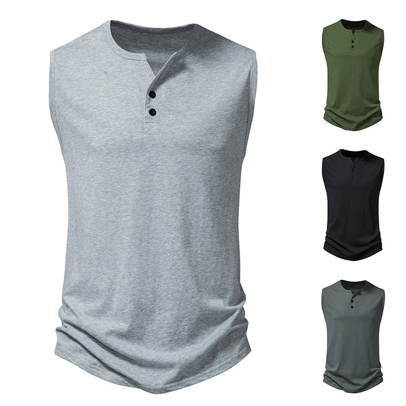 Herren ärmelloses Henley-Shirt mit modernem Knopfdesign Echoarchiv