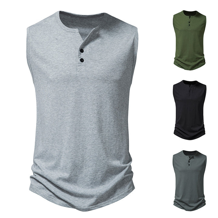 Herren ärmelloses Henley-Shirt mit modernem Knopfdesign Echoarchiv