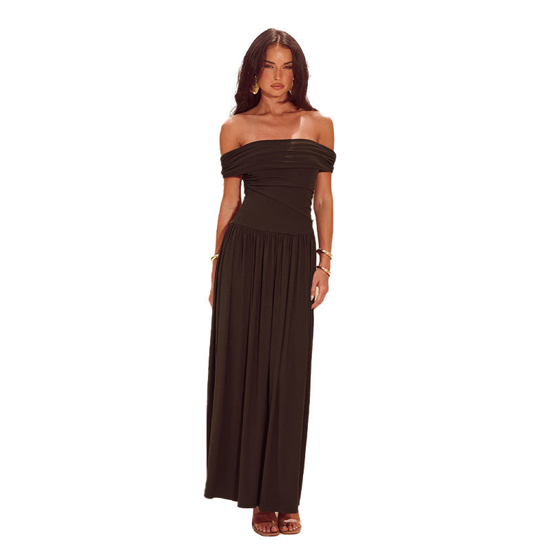 Damen Maxi-Kleid mit schulterfreiem Design und eleganten Drapierungen Echo Archiv