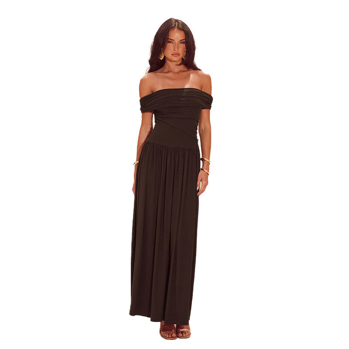 Damen Maxi-Kleid mit schulterfreiem Design und eleganten Drapierungen Echo Archiv