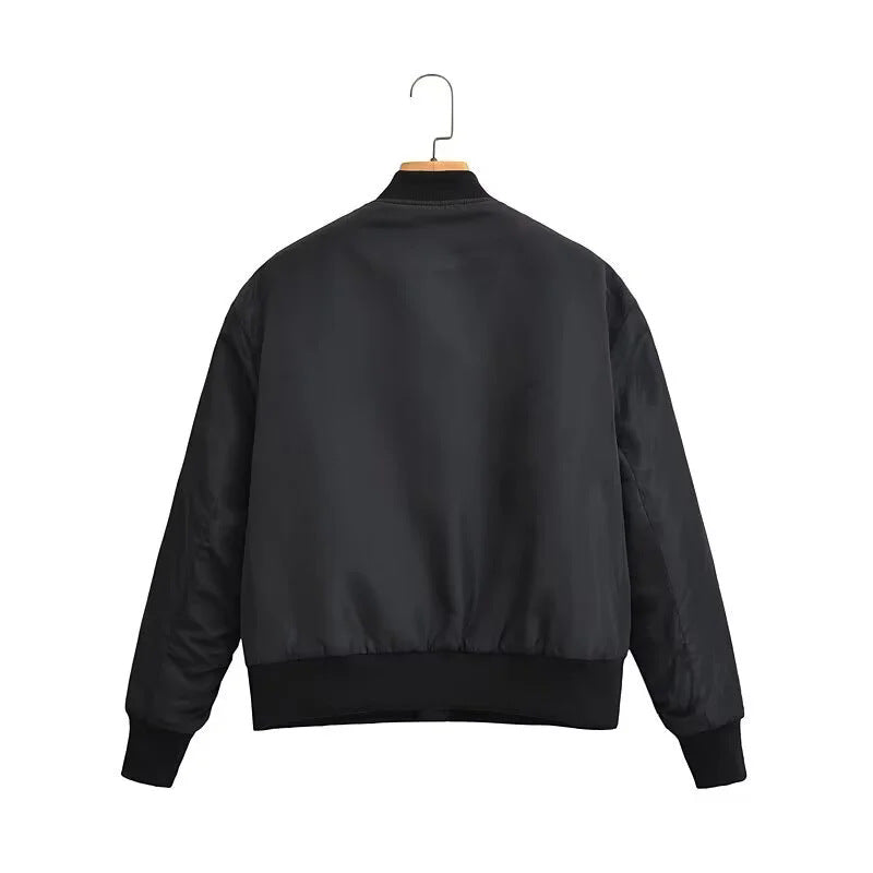 Damen windabweisende Satin-Bomberjacke mit Brustreißverschluss, Rippbündchen und leichter Thermofütterung – Avenza