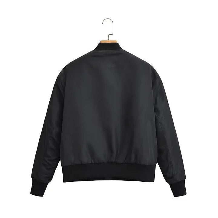 Damen windabweisende Satin-Bomberjacke mit Brustreißverschluss, Rippbündchen und leichter Thermofütterung – Avenza
