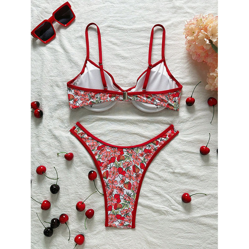 Damen Blumenmuster Bikini-Set mit elegantem Bustier-Oberteil und niedrigem Slip Echo Archiv