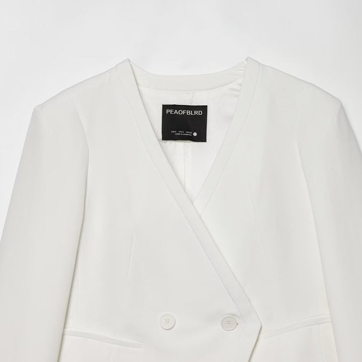 Damen gekürzter doppeltreihiger Blazer mit V‑Ausschnitt und Umschlagärmeln Echo Archiv