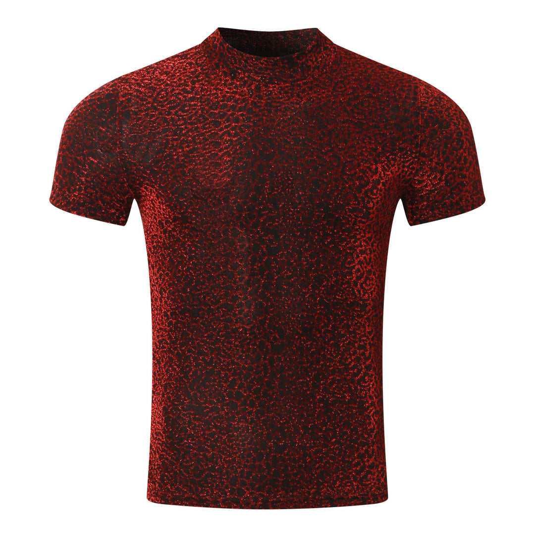 Damen nan schimmerndes Kurzarmshirt mit hohem Rundhalsausschnitt und strukturierter Animal-Print-Optik Echo Archiv