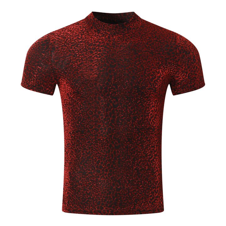 Damen nan schimmerndes Kurzarmshirt mit hohem Rundhalsausschnitt und strukturierter Animal-Print-Optik Echo Archiv