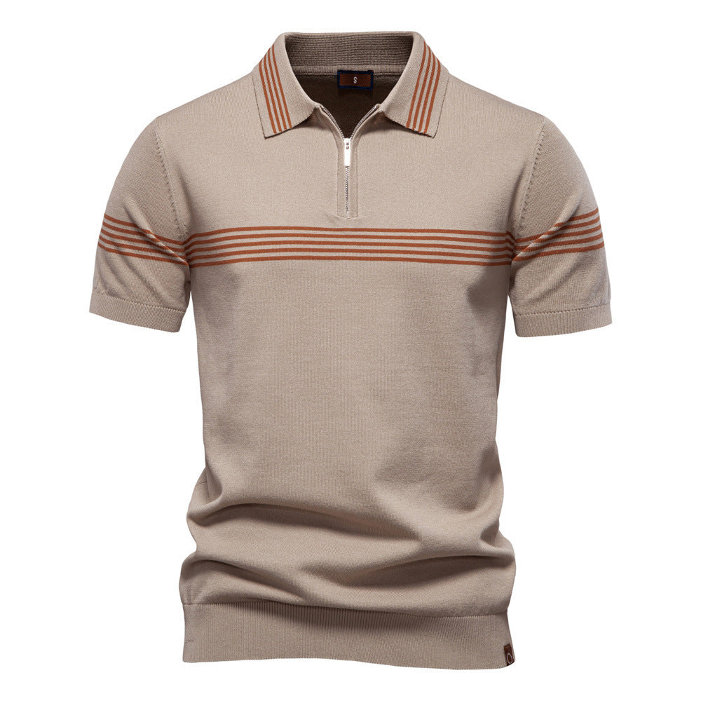 Herren nan edles Feinstrick-Poloshirt mit kurzem Metallreißverschluss, Bündchenärmeln und kontrastierten Streifenbändern Echo Archiv