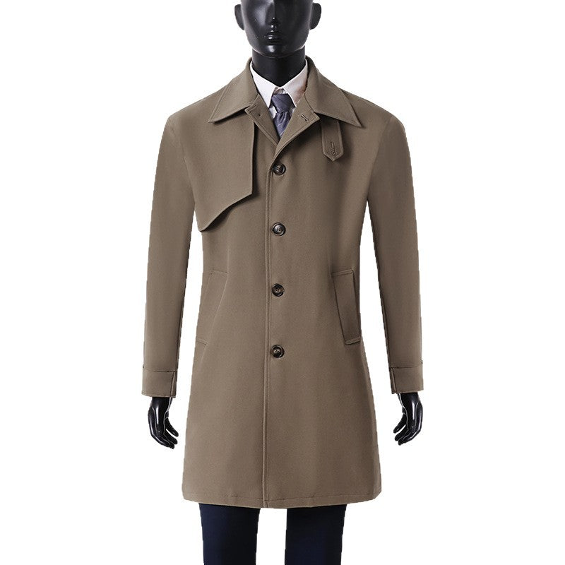 Herren Moderner minimalistischer Trenchcoat mit asymmetrischer Schulterklappe und knielanger Silhouette Echoarchiv