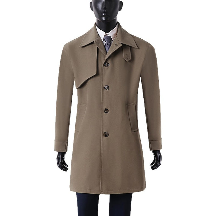 Herren Moderner minimalistischer Trenchcoat mit asymmetrischer Schulterklappe und knielanger Silhouette Echoarchiv