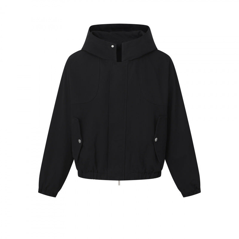 Damen Kurz geschnittene Kapuzen-Blousonjacke mit strukturiertem Gewebe, Pattentaschen und elastischem Saum Echo Archiv