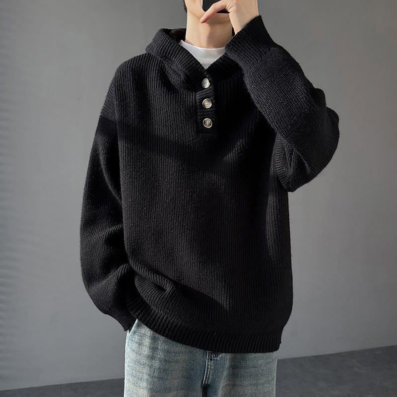 Herren Strickpullover mit Knopfleiste und Kapuze Echoarchiv