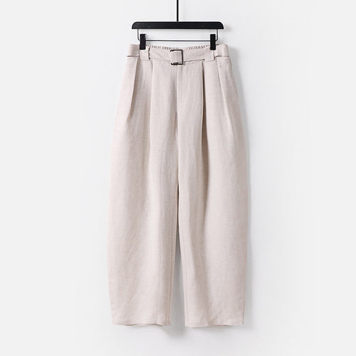Damen Hochgeschnittene weite Leinenmix-Hose mit Bundfalten und Stoffgürtel Echoarchiv