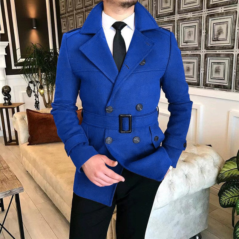 Herren eleganter Melton-Mantel mit stilvollem Gürtel Echoarchiv