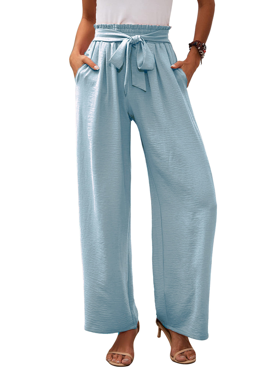 Damen Paperbag-Hose mit weitem Bein, elastischer Taille und Bindegürtel Echoarchiv