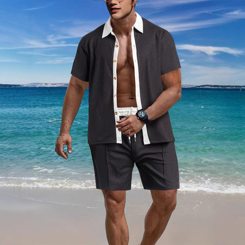 Herren lässiges Strandset mit atmungsaktivem Kurzarmhemd und bequemen Shorts Echoarchiv