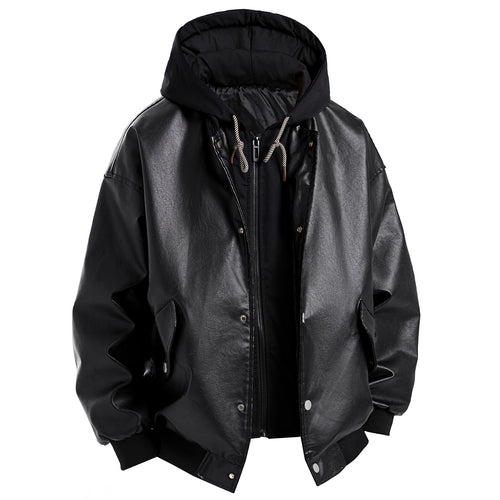 Herren Kunstlederjacke im oversized Schnitt mit abnehmbarer Kapuze Echoarchiv